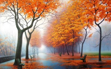 De Photos réalistes œuvres - Chemin sous Autumn Trees Paysage Peinture à partir de Photos à Art